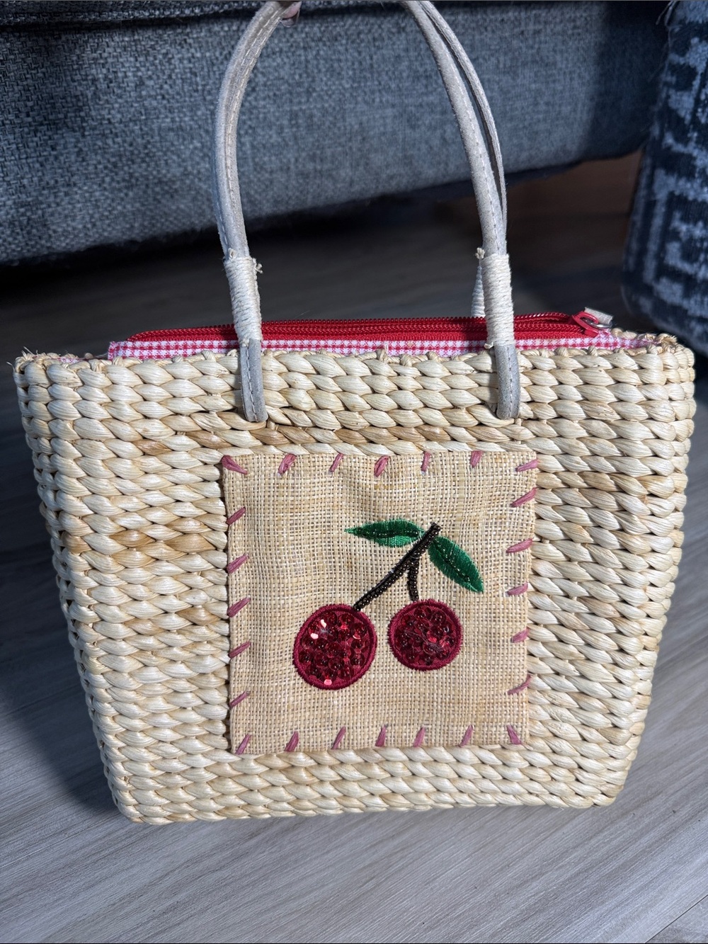 Vintage Xhilaration Straw Cherry Handbag